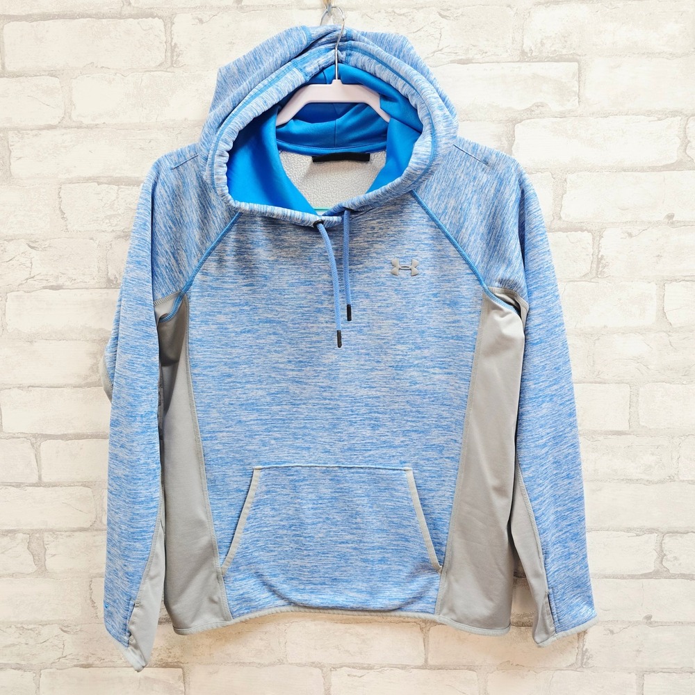 Under Armour Mens ColdGear Hoodie Blue Space Dye Heather Loose Fit Small